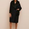 Abbigliamento Carla G | Cappotto A Uovo In Caban Lana Cashmere Con Inserti Di Ecovolpe Nero