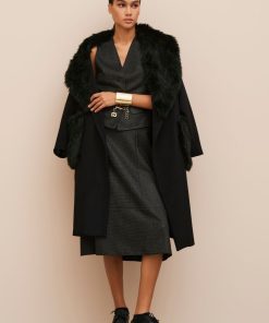 Abbigliamento Carla G | Cappotto A Uovo In Caban Lana Cashmere Con Inserti Di Ecovolpe Nero