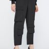 Abbigliamento Carla G | Pantaloni Cargo Increpe De Chine Con Doppie Tasche Laterali Nero